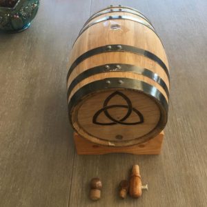 3 litre oak barrel with triquetra logo
